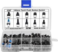 OCR 180Pcs Tactile Push Button Switch Assortment Kit, 10 Values 6x6mm 4-Pin M...