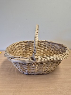 Handgefertigter Vintage Weidenkorb Griff Blumen Futter Brot Obst 