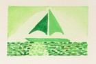 Original ACEO - Green seaglass sailboat seascape watercolor by finns.paints — photo 3