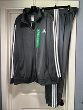 Mens XL Adidas 3 Stripe Tricot Track Jacket And Pant Gray White Running Set Suit
