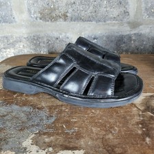 STRUCTURE sz 10 M black leather slide sandals for Men