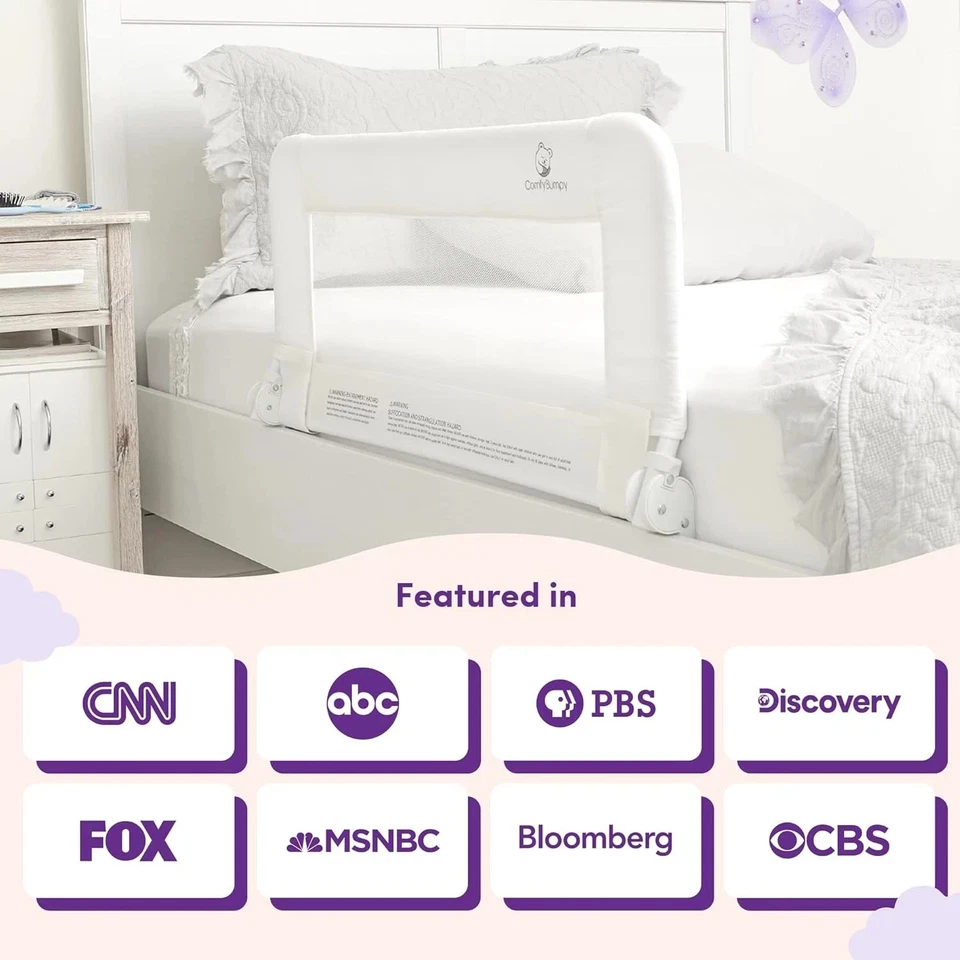 Paquete de 2 protectores de riel de cama blancos para niños pequeños - ajustables, se adapta a Twin -King, oscilantes hacia abajo Foto 4 de 4