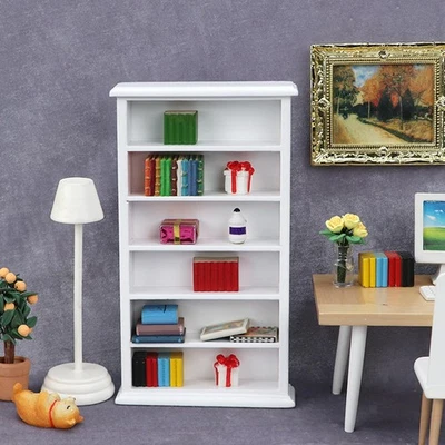 Bibliothèque miniature de maison de poupée en bois Kids Pretend Toys Shelf - Photo 1/4