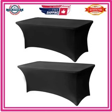 2 Pack 6ft Fitted Spandex Tablecloth Black Stretch Rectangle Table Cover Wash...