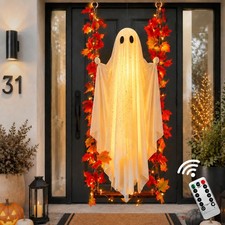 Halloween Hanging Ghost W/Maple Leaf Swing Ghost Light Indoor Outdoor Decor 5.3'