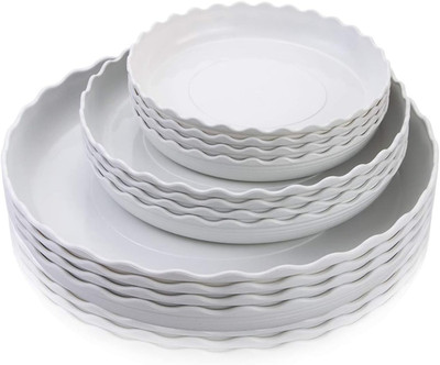 12 Pack Plastic White round Wave Plant Saucer,Durable Heavy Duty Flower Plant Po