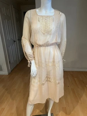 VINTAGE EMBROIDERED SILK PINTUCK DETAIL SHEER DRESS SIZE S SMALL - Image 1 of 4