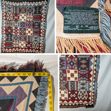 Southwestern Throw Blanket Aztec Native American w Fringe 45x56" Cotton USA Made