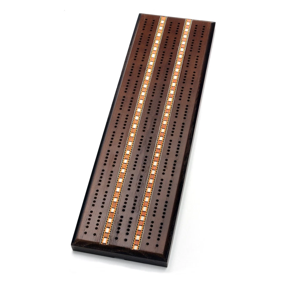 WE Games Sprint 3 Track Cribbage Set, Solid Oak Wood with Dark Stain and Inlay - Image 2 of 4