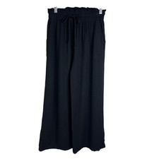 Wide Leg Palazzo Pants Women M Black Casual High Waist Drawstring Pockets