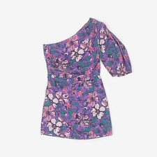 Desert Queen Aya Mini Dress Size 6 Purple Floral Cotton One Shoulder Boho Party