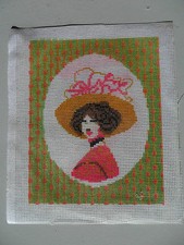 Woman Wearing Large Hat Needlepoint Canvas Mesh 8"x10"