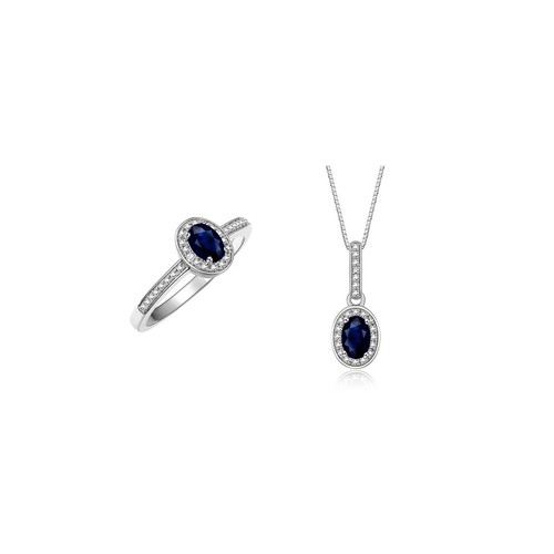 RYLOS 14K White Gold Halo Necklace & Matching Ring Set with Gemstones & Diamonds - Picture 24 of 29