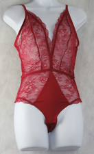 INC International Concepts Women's Lace Plunge Bodysuit, Maraschino Red, Small
