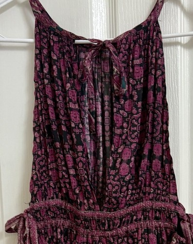 Free People Mini-Sommerkleid Damen Größe S ärmellos lila Blumen offene Seiten - Bild 5 von 6