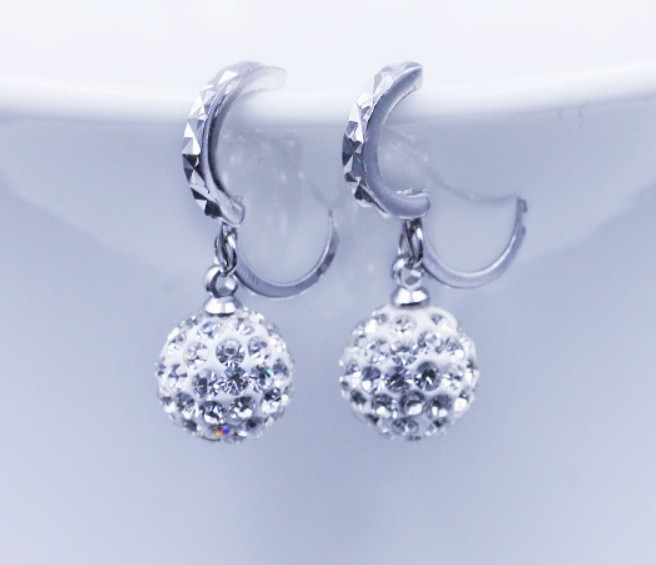 925 Sterling Silver Shambhala Disco Ball Elements Crystal Hoop Earrings ...