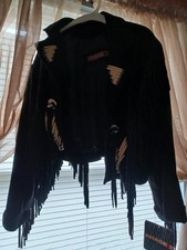 Phase 2 Ladies Genuine Suede Tassel Designer Jacket Sz L Blk
