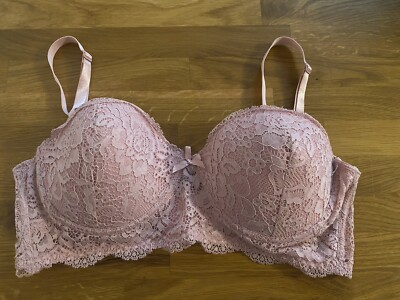 BLUXE BH Push Up Bügel BH Rosa mit Spitze Schleife Größe 36 C