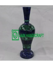 12" White Marble Flower Vase Pot Lapis design Inlay Marquetry Art Collectible