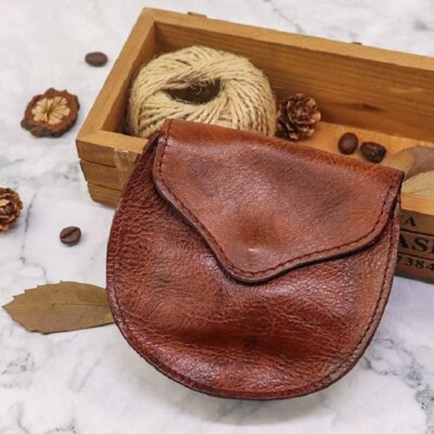 Retro Genuine Leather Coin Purse Men Horseshoe Wallet Handmade Mini Card  Holder