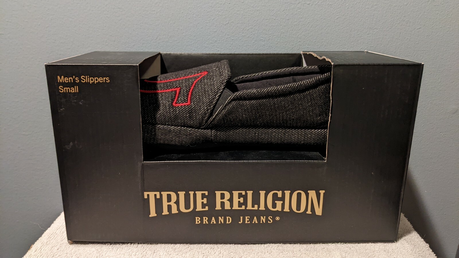 TRUE RELIGION Mens Hard-Sole Fabric House Slippers Size 6-7 Small-image
