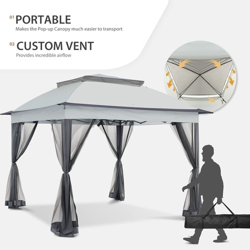 Gray 11 x 11 ft Portable Canopy Tent Shelter Sun Shade Outdoor Mosquito Netting - Picture 3 of 7
