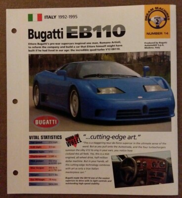 Bugatti EB110 SPECIFICATION SHEET Brochure Pamphlet Statistics Spec  92-95
