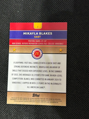 MIKAYLA BLAKES 2024 Topps Chrome McDonalds McFlurry Refractor Card #1 - Picture 2 of 2