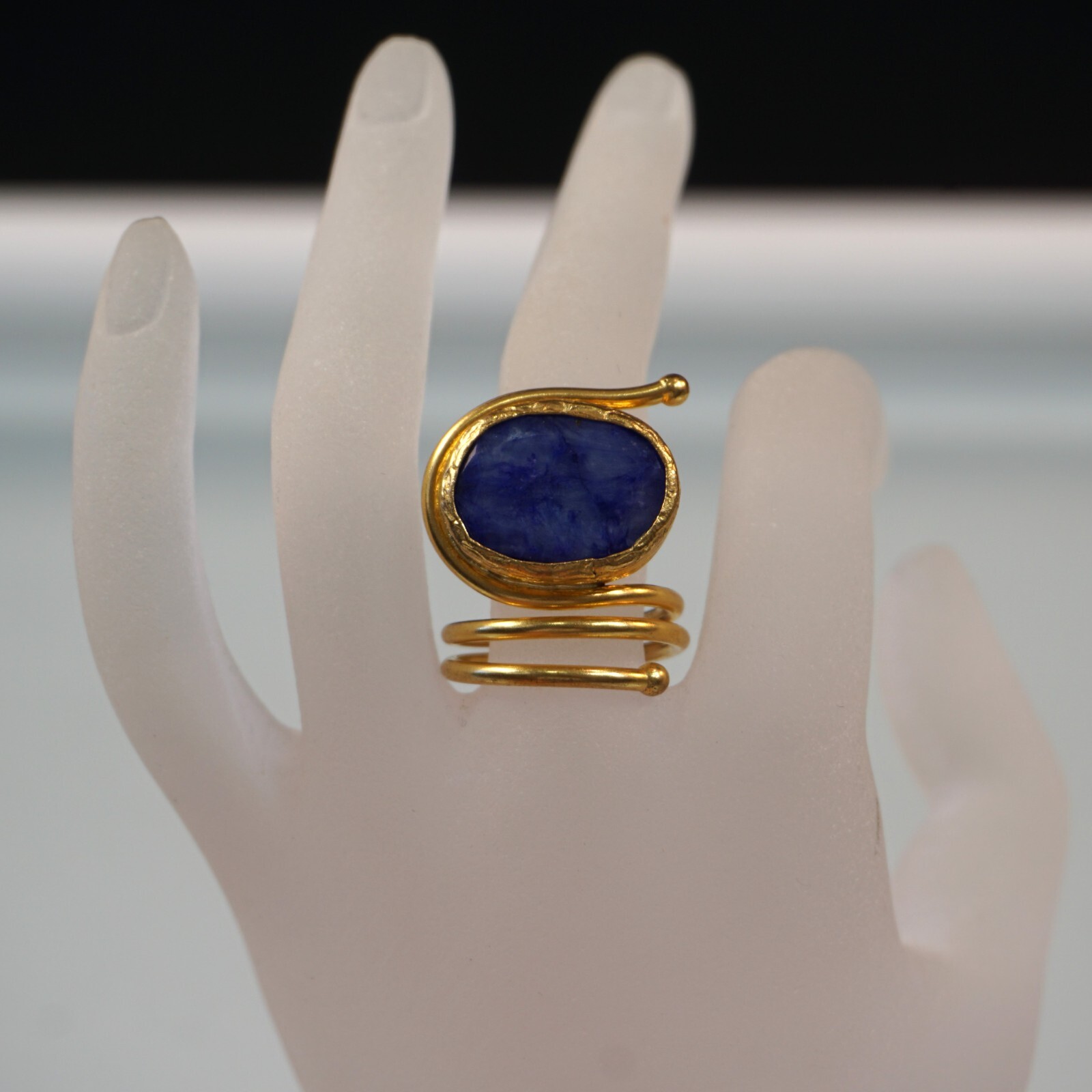 Statement Ring Open Loop Wrap With Blue Stone Inl… - image 4