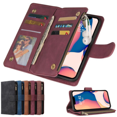 Hülle Für iPhone 17e 16 15 14 Pro Max 13 12 X Leder Schutz mit Zipper Kartenfach