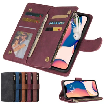 Zip Wallet Case Leather Flip Phone Cover For iPhone 17 16 15 14 Pro Max 13 12 11