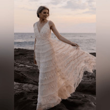 Needle & Thread BHLDN V-Neck Long Lace Wedding Dresses