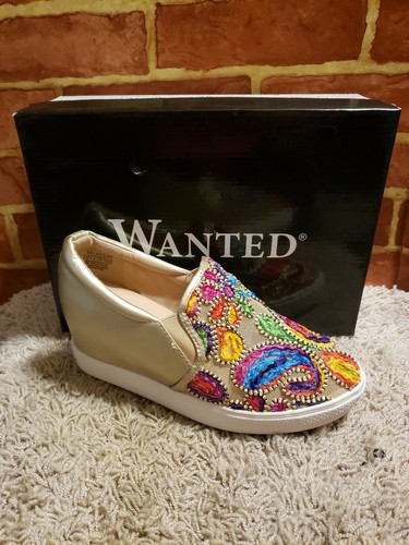 WANTED Brand Fashion WEDGE SLIP ON Multi color GOLD SZ 10M NEW 2866 - Picture 6 of 9