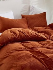 Houseri Velvet Rust Burnt Orange Duvet Cover Bedding Set, Size Full