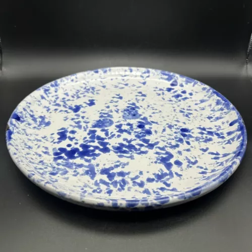 Vtg Bybee Spongeware Blue Pottery Primitive Kentucky Dinner Plate Signed BB