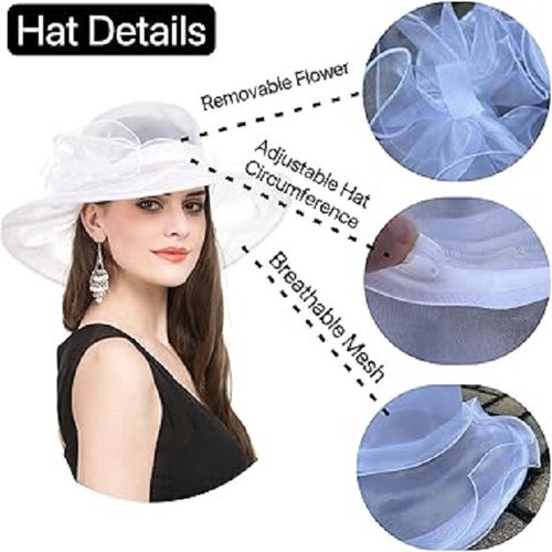 SAFERIN Sombrero Fascinador Blanco Transparente Mujer Organza Malla Derby Princesa Fiesta - Imagen 9 de 14