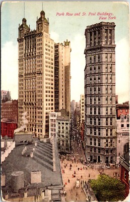 Postcard Park Row St Paul Buildings NYC New York B129