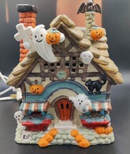 Halloween Porcelain Illuminated Lighted Haunted House Ghosts With Box