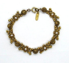 Vintage Florenza Bracelet Gold Tone Faux Pearl 7.25"