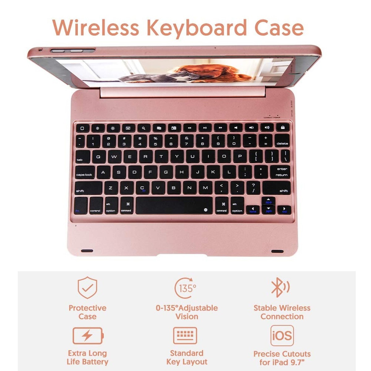 Wireless Bluetooth Keyboard Case for iPad 5th-6th Gen, Air 1-2
