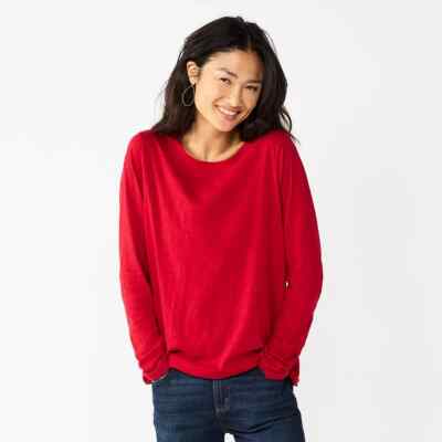 Valentines Day Red Rose T Shirt Sz Medium Long Sleeve Crewneck Tee Sonoma New