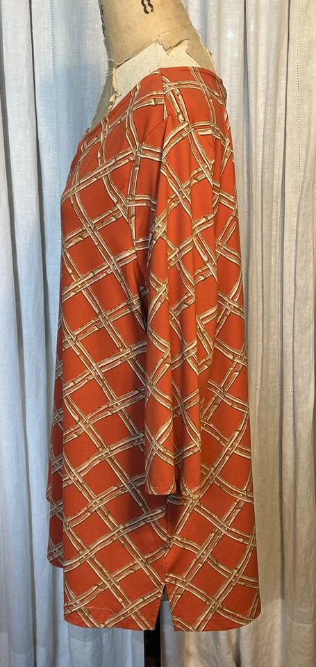 Charter Club 女式橙色/金色竹印花 1/2 袖束腰上衣,尺寸 3X 二手 — 第 3/4 张图片