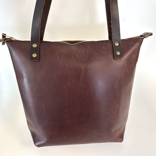 *Authentic PORTLAND LEATHER GOODS Purse Tote Zip Top Tote Brown - Picture 2 of 11