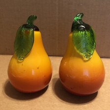 Vintage Lot of 2 Murano Style Glass Yellow Pears. Preowned