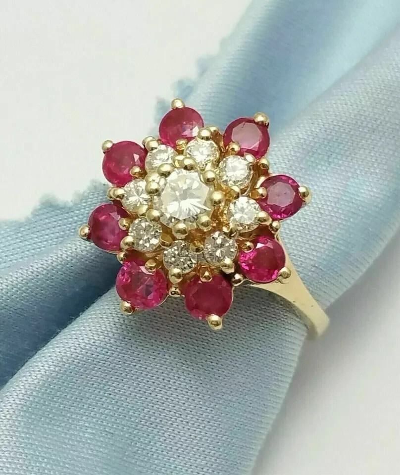 2Ct Round Cut Lab-Created Ruby Cluster Engagement… - image 5