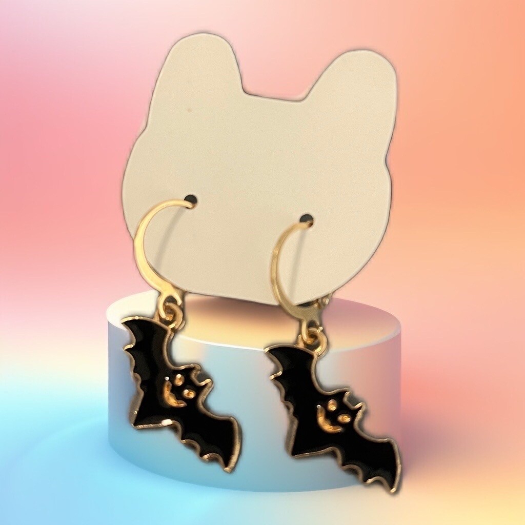 Gold Drop Hoop Earrings with Bat Charm for Women and Girls Halloween Fashion-image