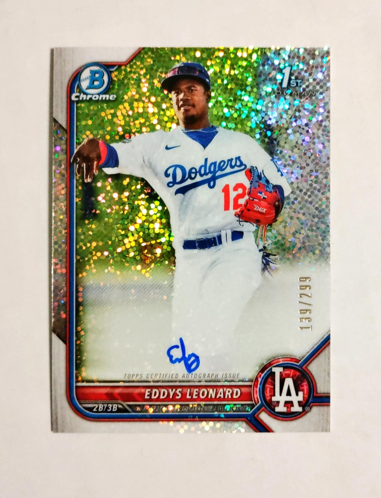 Eddys Leonard 2022 1st Bowman Chrome AUTO Prospect Speckle REFRACTOR 139/299 z11