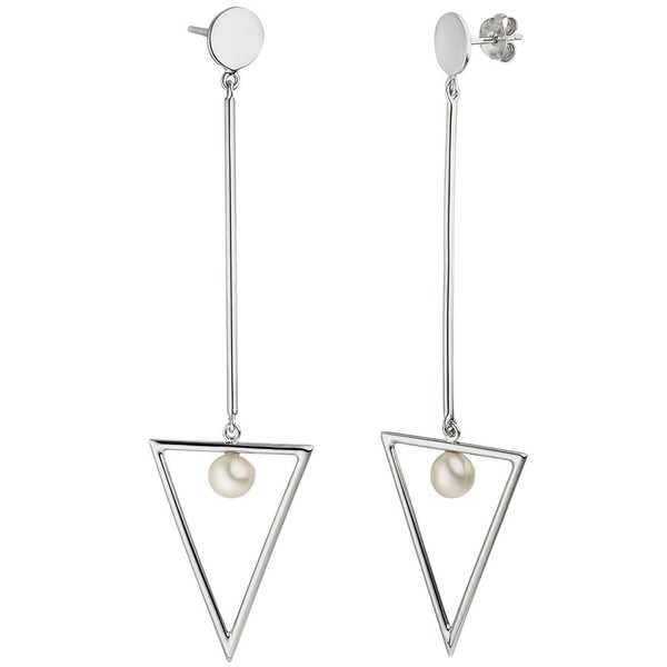 OhrhäNger Dreieck SüßWasser-Perlen Weiß 925 Silber Ohrringe Ohrschmuck Damen-image