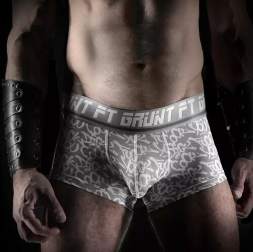 Fort Troff Size L "GRUNT" Graffiti Boxer Jock - Gray/White - Mesh Pouch - Picture 2 of 4