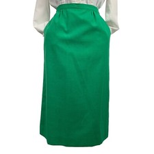 Vintage 80s Pendleton Womens 28" Silk Blend Green Skirt Pockets USA Made